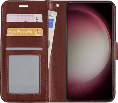 Hoesje - Met Pasjeshouder - Geschikt voor Samsung Galaxy S23 - Luxe Bookcase Portemonee - Flip Case - Kunstleer Book Case - Flipcase - Book Cover - Walletcase - Portemonneehoes - Bruin
