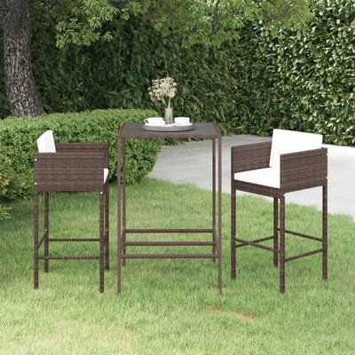 Tuin Bar Set - Buiten Barmeubel - Ontspannen Buiten - Inclusief Kussens - 3 Delig - Bruin