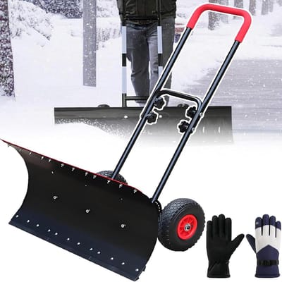 Sneeuwschuiver Met Wielen - IJzeren Schraper - Oprit Vrijmaken - Verstelbare Handgreep - 42cm Breed