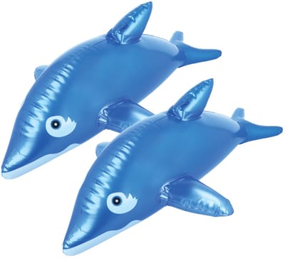 Opblaasbare dieren - 2x - dolfijn - blauw - pvc - 53 cm - decoratie - zeedieren - vissen - tropische Hawaii thema decoraties