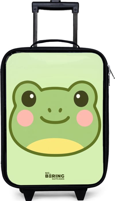 NoBoringSuitcases.com® - Kinderkoffer jongen - Kindertrolley meisje - Kawai - Kikker - Groen - Koffer kind lichtgewicht - Reiskoffer trolley voor kinderen - Koffertje met lichtgevende wieltjes - Rolkoffer zwart
