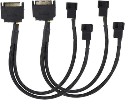 EGoods - SATA-kabels 15Pin naar 4Pin Fan Adapter Y-Splitter Connector Converter Zwart - Set van 2 stuks - PC Ventilator Aansluitkabel