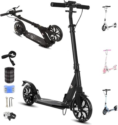 Big Wheel Scooter City Roller Folding City Scooter for Children Height Adjustable Scooter Adult Scooter for Children 8 Years LED Wheel Kids Scooter Black