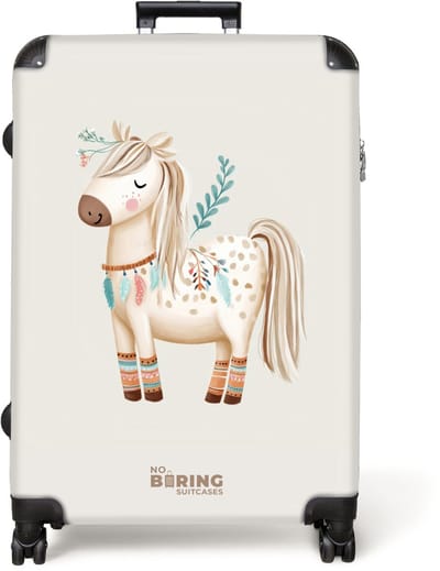 NoBoringSuitcases.com® - Koffer groot - Reiskoffer lichtgewicht - Bohemian paard in beige tinten - Rolkoffer met 4 wielen - Grote trolley XL - 98 liter bagage
