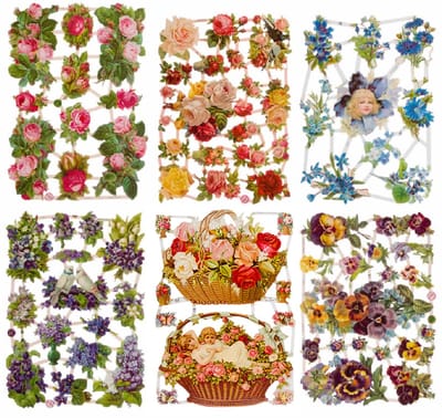 Poëzieplaatjes - 6 vellen - plaatjes - hobby - creatief - decoupage - knutselen - scrapboek met Bloemen