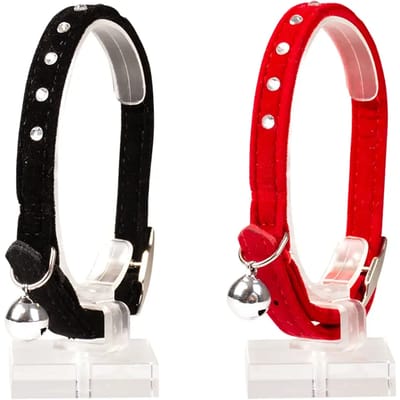 Duvoplus - Halsband Voor Dieren - Kat - Kattenhalsband Diamanten 20-30cm / 10mm Zwart/roze - 1st