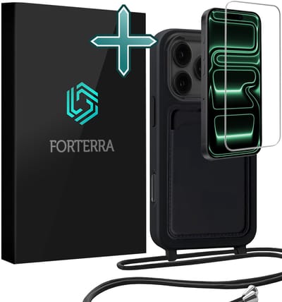 Hoesje Geschikt voor iPhone 17 Pro Pashouder Case Siliconen Hoes Met Koord Met Screenprotector - Hoes Geschikt voor iPhone 17 Pro Met Telefoonkoord Hoesje Back Cover Met Pasjeshouder - Zwart