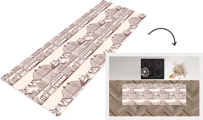 Keukenloper - Loper keuken - Huizen - Patronen - Abstract - 150x50 cm - Keukenloper vinyl
