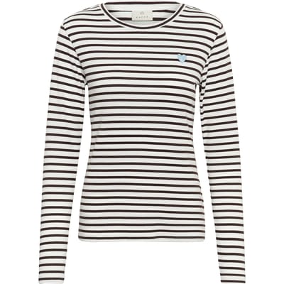 Kaffe Liddy T-Shirt Dames T-shirt - Chalk / Brown - Blue Heart