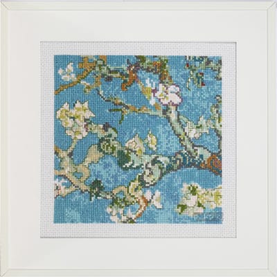 Pako Borduurpakket - tel patroon met codekaart - Amandelbloesem Vincent van Gogh - 216.781 - voorgesorteerd garen - Aida wit - 16 x 16 cm - DIY kit