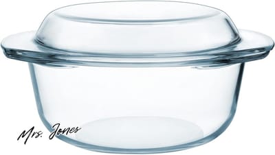 Mrs. Jones Glazen braadpan schotel met deksel 25L - grote ovenbestendige gerechten 20 cm - glazen ovenschaal met deksel .