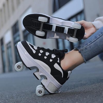 Chaussures Déformables à Patins à Roulettes Chaussures Fugitives à Quatre Roues Patins Rétractables à Quatre Roues Chaussures Éclatantes Garçons et Filles Patins pour Enfants 35