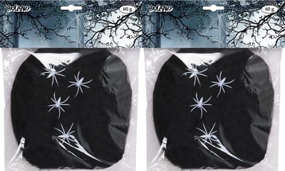 Boland Decoratie spinnenweb/spinrag met spinnen - 4x - 60 gram - zwart - Halloween/horror thema versiering