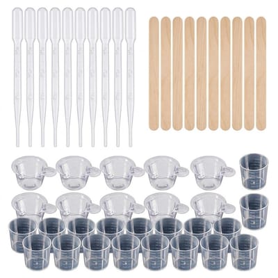 Transparant kunststof giet set epoxy hars gereedschap voor beide met maatbekers druppelaars houten roer stokjes en meng cups 40 delig DIY sieraden maken accessoires