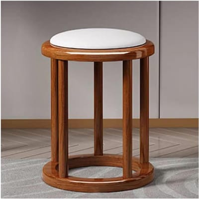 Ronde Poef - Make-up Kruk Schminkkrukje - Comfortabel Zitten - Massief Houten Frame - 32x43cm - Wit