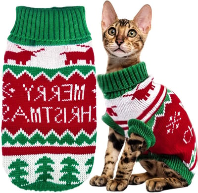 Warme winterkleding voor katten, schattige gebreide truien en comfortabele sweaters in roze, rood en groen, maat XL