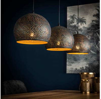 Hanglamp 3 Lampen - Punch - Ray - Zwart/Bruin - Metaal - Woonkamer - Keuken - Vintage Touch - Voedingstype Netstroom - Exclusief Lichtbron - In Hoogte Verstelbaar - 220 V