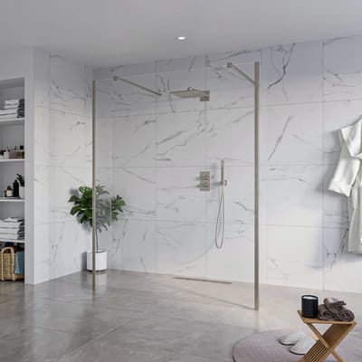FugaFlow Eccelente Vetro Vrijstaande inloopdouche badkamer - 160x200cm - Helder - antikalk - 8mm veiligheidsglas - 2 zijwanden 30cm - met wandarmen en hoekprofielen - Gunmetal -