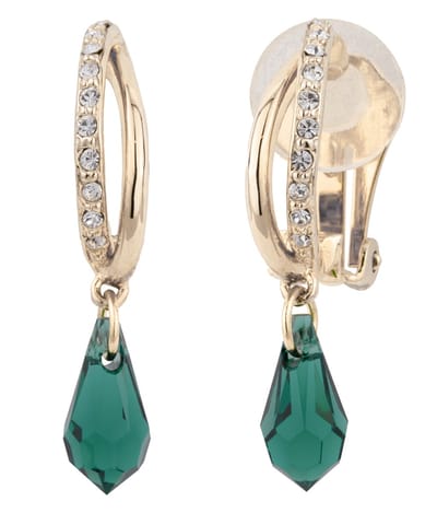 Traveller Clip Oorbellen - Oorhangers Dames - Goudkleurig - Preciosa Kristal - Groen - Druppel - 157567
