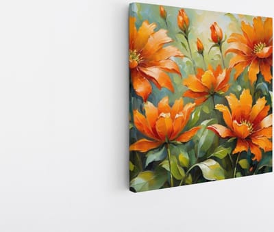 Saammp Canvas Schilderij - Oranje Bloemen - Abstract - 20x20 - Foto op canvas - Wanddecoratie - Muurdecoratie Woonkamer - Kantoor Decoratie