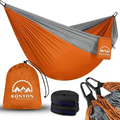 Kanyon Hangmat - incl. Karabijnhaken en Riemen - licht parachutestof - 260 x 140 cm - tot 200kg - Groen/Khaki