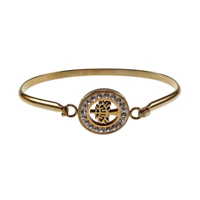 Stijve Armband met Levensboom en Zirkonia, Bangle Armband Dames, Goudkleurig RVS - 16 tot 18cm