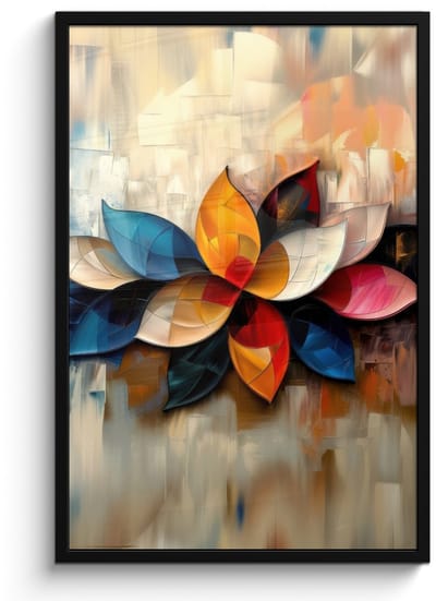 Poster in lijst - Fotolijst 60x90 cm - Posters - Bloem - Abstract - Kleurrijk - Bladeren - Posterlijst zwart - Decoratie - Wanddecoratie woonkamer - Muurdecoratie slaapkamer