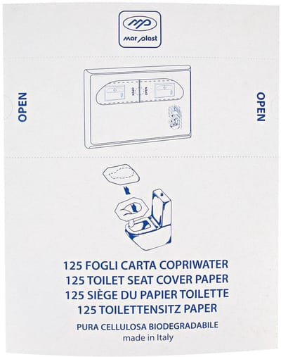 Hygiënische Papieren Toiletbrilhoezen – 125 Stuks (Doos) – Doorgespoeldbaar, Milieuvriendelijk & Plasticvrij – 36 x 40 cm – Voor Schoon en Zorgeloos Gebruik van Openbare Toiletten