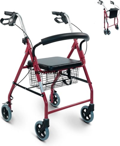 Mobiclinic Alhambra - Lichtgewicht rollator - Rollator met 4 Wielen - met Vergrendelbare Remmen - met Stoel en Rugleuning - Opvouwbare en Verstelbare in Hoogte - Lichtgewicht - Stoffen Mand - Frambooskleurig