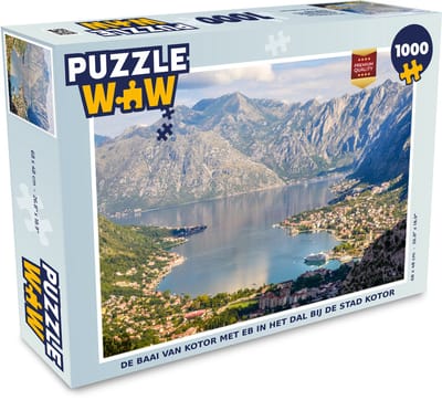 Puzzel De Baai van Kotor met eb in het dal bij de stad Kotor - Legpuzzel - Puzzel 1000 stukjes volwassenen