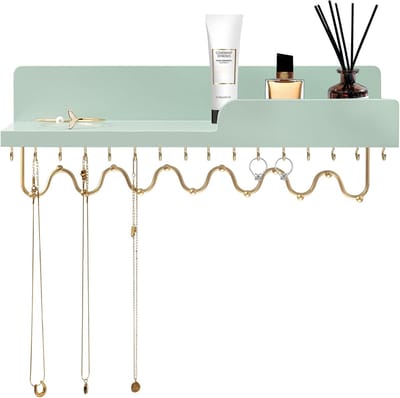 Sieraden Organizer - Hengel Display - Sieraden Opbergen - Houten Constructie - 38 x 14 x 10 cm - Groen