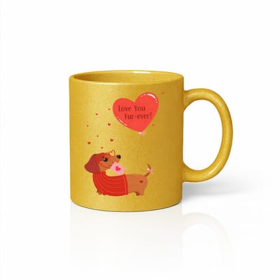 Love You Fur-ever Gouden Glitter 330ml Keramische Koffiemok – Schattig Teckel Hond Valentijn Design – Romantisch Cadeau voor Hem & Haar