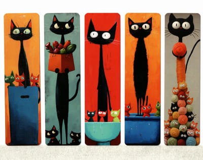Viwado® Katten Boekenleggers – Set van 5 – Papieren Dubbelzijdig (15x4 cm)