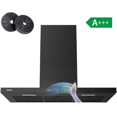 Ciarra 90 cm wandafzuigkap, Ultra-Slim 40 mm paneel design zwart glas, gebaren- en touchbediening, 650 m³/h, A+++ energieklasse, afvoer- en