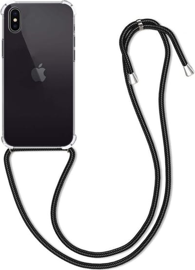 Hoes Geschikt voor iPhone X Hoesje Shock Proof Case Met Koord Shock Hoes Met Koord - Hoesje Geschikt voor iPhone X Hoes Cover Met Koord - Transparant