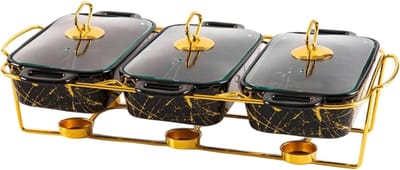 Chafing Dish Set - Buffet Warmers - Feestelijke Buffetten - Keramische Afwerking - 3x 0.9L - Zwart