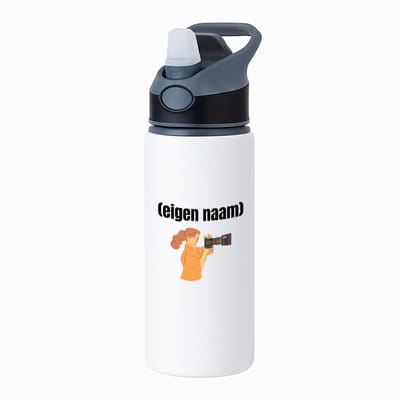 Hacebo® - fotograaf vrouw met eigen naam waterfles met rietje zwart - Fotograaf - fotografen - leuk cadeau voor iemand die houd van foto's maken - cadeau - kado - water fles - 650ML