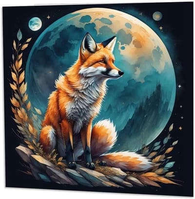 Wenskaart Vos & Maan - Verjaardagskaart Feestkaart - Persoonlijke Boodschap - 350gsm Dik Karton - 145 x 145mm - Wit