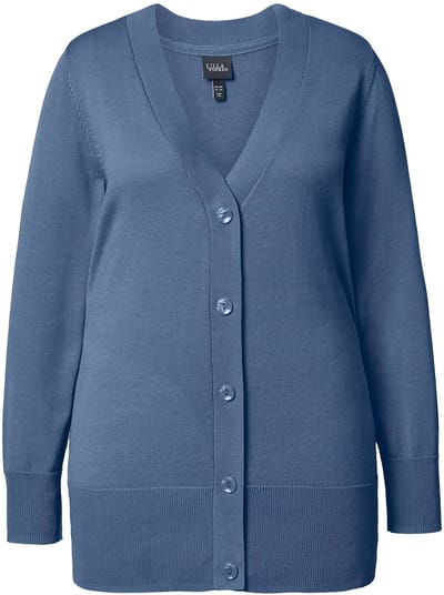 Ulla Popken - Dames - Vest V-hals knoopsluiting fijn breisel - Atlantisch blauw - Maat 46+
