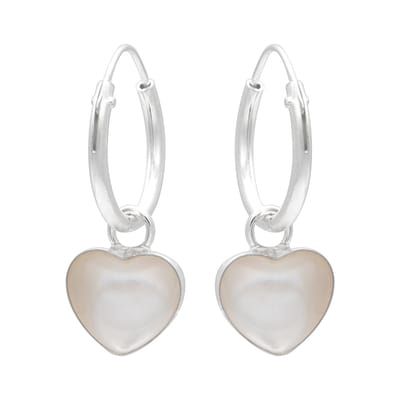 WeLoveSilver - Zilveren oorringen met hartvormige parelmoer hanger - 925 zilver