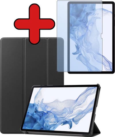 Hoesje - Geschikt voor Samsung Galaxy Tab S10 Plus - Met Screenprotector - Trifold Bookcase Hoes - Hard Cover Case - Met Uitsparing Geschikt voor S Pen - Hardcover Book - Tablethoes - Zwart