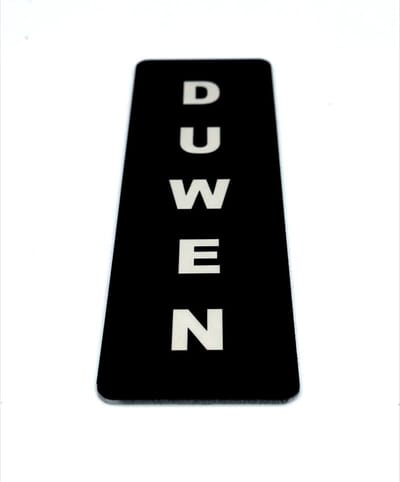 Deurbordje met tekst Duwen - 50 x 150 mm (incl. dubbelzijdige tape) - zwart / wit | Geborstelde RVS-look toplaag | Gratis Verzending
