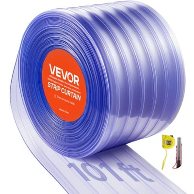 VEVOR Clear PVC Strip Curtain, 30,8 m Lengte x 30,5 cm Breedte, Ribbed Plastic Door Strip Bulk Roll, Walk in Freezer Cooler Curtain Strips for Doorways of Supermarket, Garage, Warehouse, Animal House