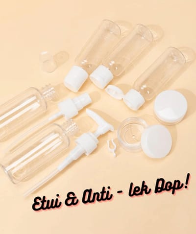 HOME ONLINE® Reisflesjes met Etui - Geschikt voor Handbagage & Vliegtuig + Etui - Navulbaar - Reizen - sprayflesje -Travel - Lege Plastic Flesjes - Zeeppompje - Reisetui- Navulbare reisflesjes en Potjes 7 Delig