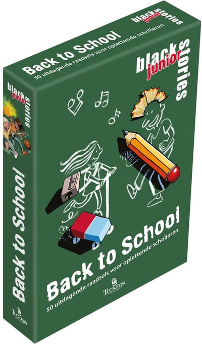 Tucker's Fun Factory spel black stories junior Back to School kaartspel.
