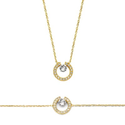New Bling 9NB-SET028 Zilveren Armband en Ketting - Set - Zirkonia - 39+5cm - 16+3cm - Goudkleurig