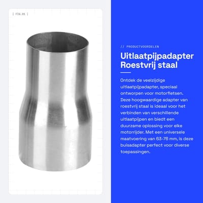 Dailygoods - Uitlaatpijpadapter - Roestvrij staal - Universel - 63-76 mm - Verloopstuk - Geschikt voor motorfietsen - Zilver