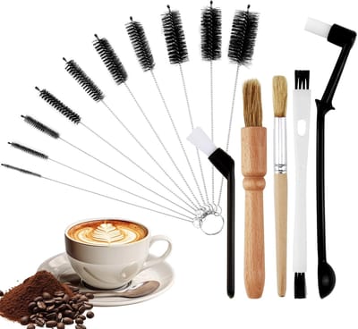 Dailygoods- Koffiereinigingsborstelset 15 stuks - Barista-kwasten - Harde/zachte Borstelharen - Houten Handvat - Duurzaam - Geschikt voor Koffiemachines - Borstelset