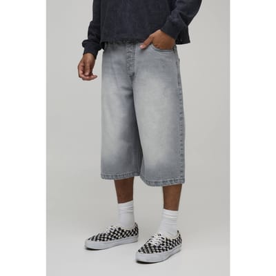 Essential Longline Fit Denim Jorts | Light Grey | Size 44
