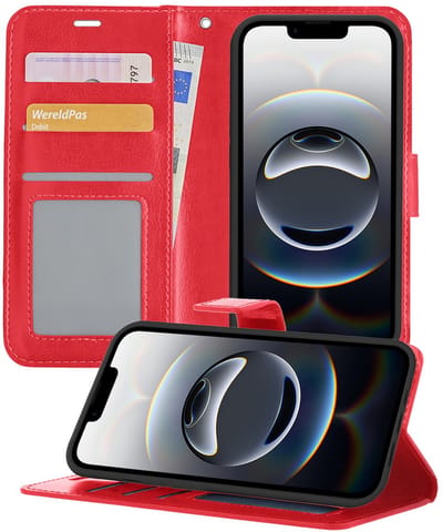 Hoesje - Geschikt voor Apple iPhone 16e / 17e - Luxe Bookcase - Walletcase Hoes - Portemonnee - Cover - Telefoonhoes - Rood